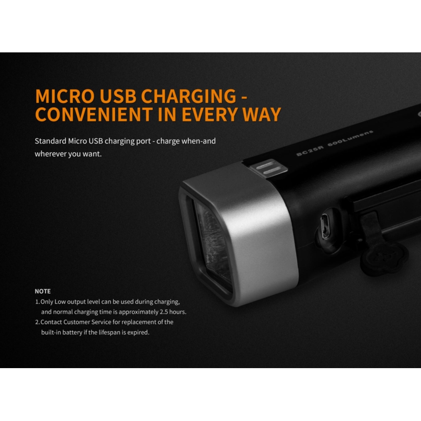 Lanternă LED reîncărcabilă pentru bicicletă LED/USB IP66 600 lm 36 de ore Fenix BC25R
