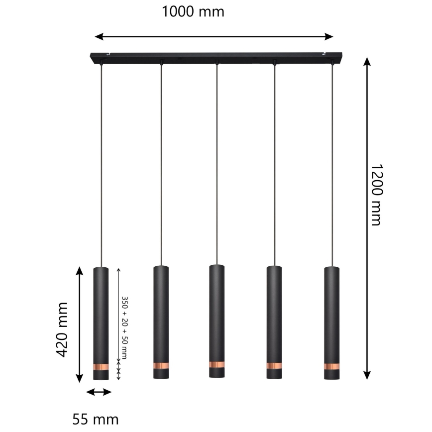 LED Lustră pe cablu TUBA 5xGU10/6,5W/230V neagră/cupru
