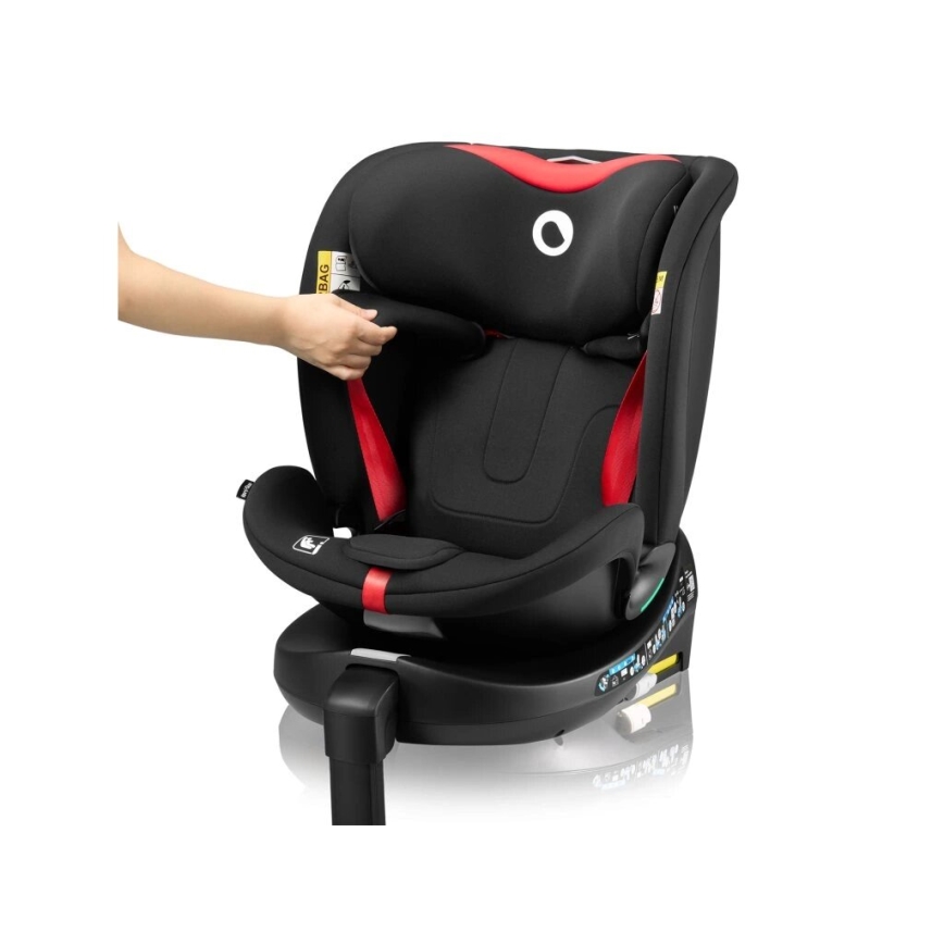 Lionelo - Scaun auto rotativ cu bază NAVY i-Size 40-150 cm negru/roșu