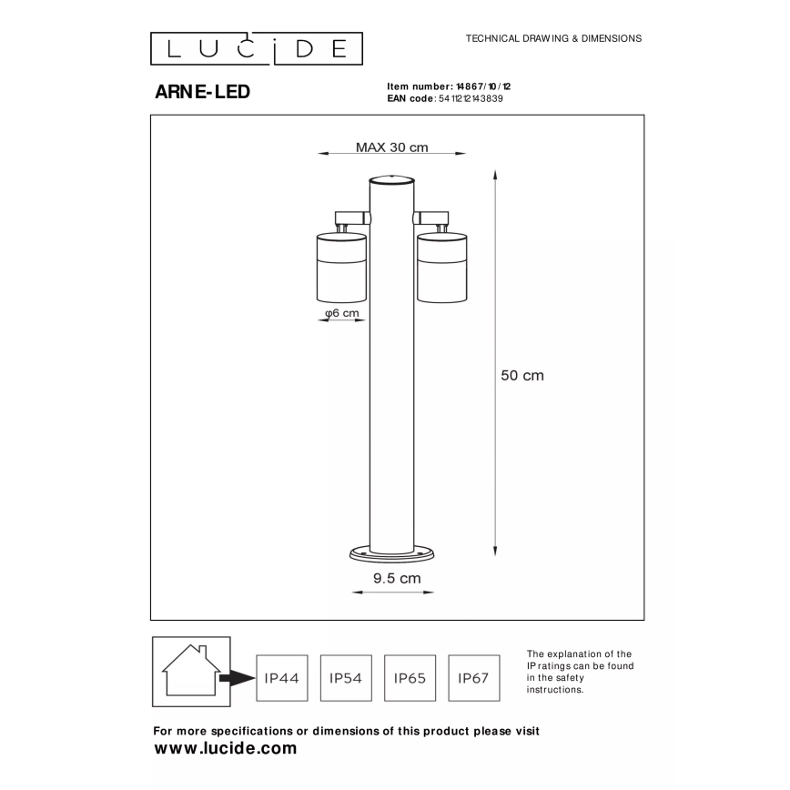 Lucide 14867/10/12 - LED Lampă exterior ARNE-LED 2xGU10/5W/230V crom mat
