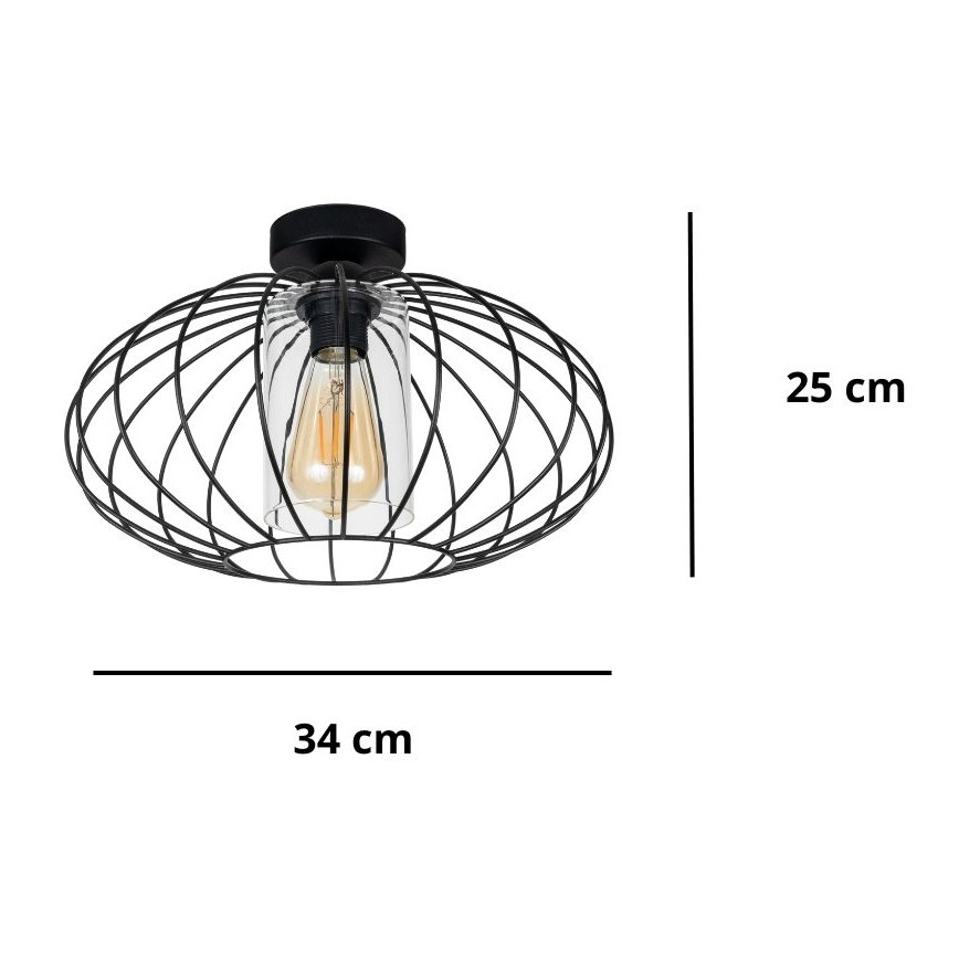 Lustră aplicată CORRINI 1xE27/60W/230V d. 34 cm negru/transparent