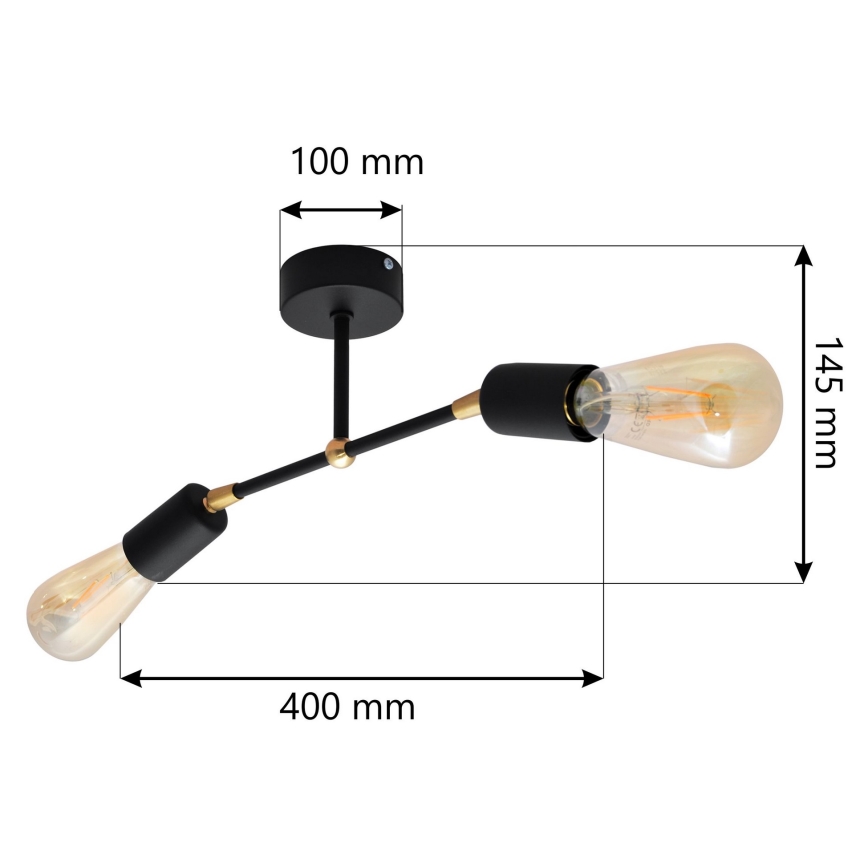 Lustră aplicată ROSETTE 2xE27/60W/230V neagră/aurie