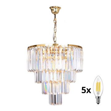 Lustră de cristal pe lanț Brilagi MOZART 5xE14/40W/230V auriu