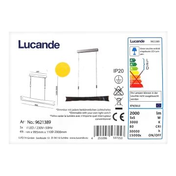 Lustră LED dimabilă pe cablu EBBA 5xLED/5W/230V Lucande