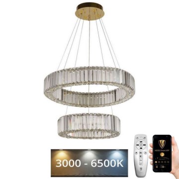 Lustră LED dimabilă pe cablu LED/65W/230V 3000-6500K crom/auriu + telecomandă