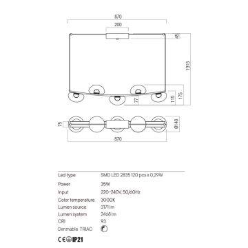 Lustră LED dimabilă pe cablu Redo 01-3244 SINCLAIR LED/35W/230V CRI 93 IP21 negru