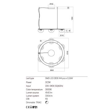 Lustră LED dimabilă pe cablu Redo 01-3248 SINCLAIR LED/37,2W/230V CRI 93 IP21 negru