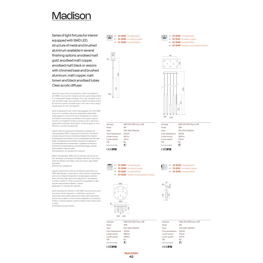 Lustră LED pe cablu MADISON Redo 01-2051 8xLED/4W/230V cupru