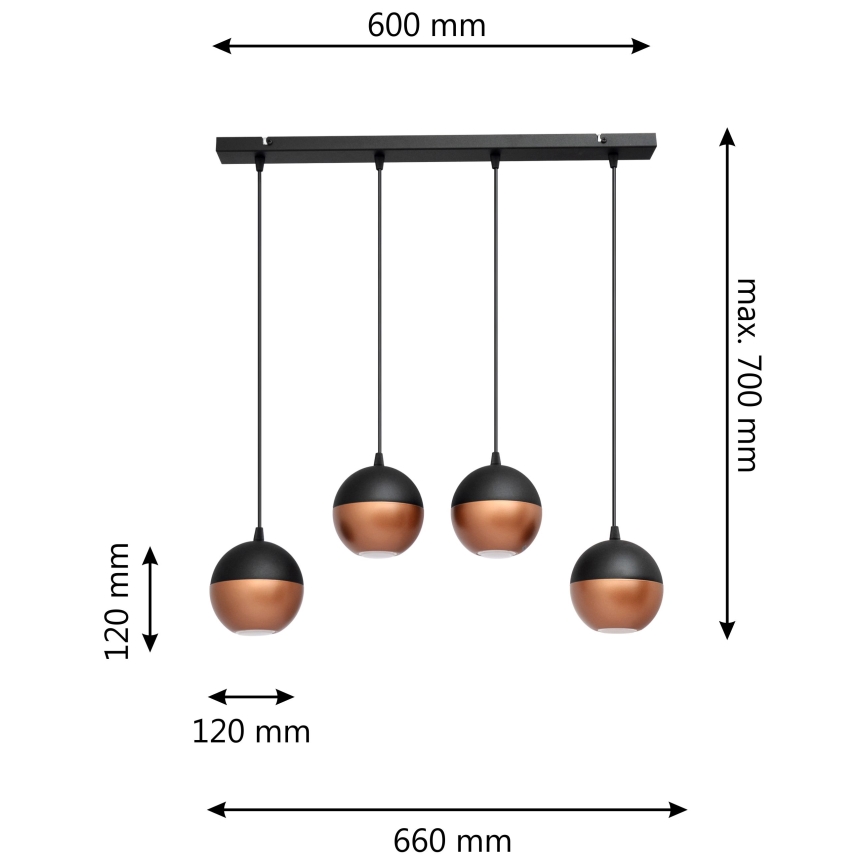 Lustră LED pe cablu MIDWAY 4xGU10/4,8W/230V negru/cupru