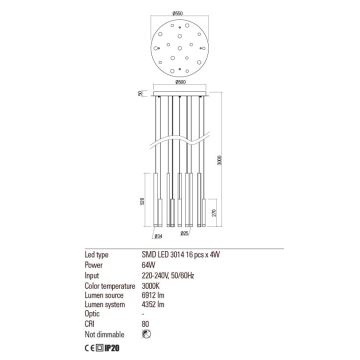 Lustră LED pe cablu Redo 01-2059 MADISON 16xLED/4W/230V cupru