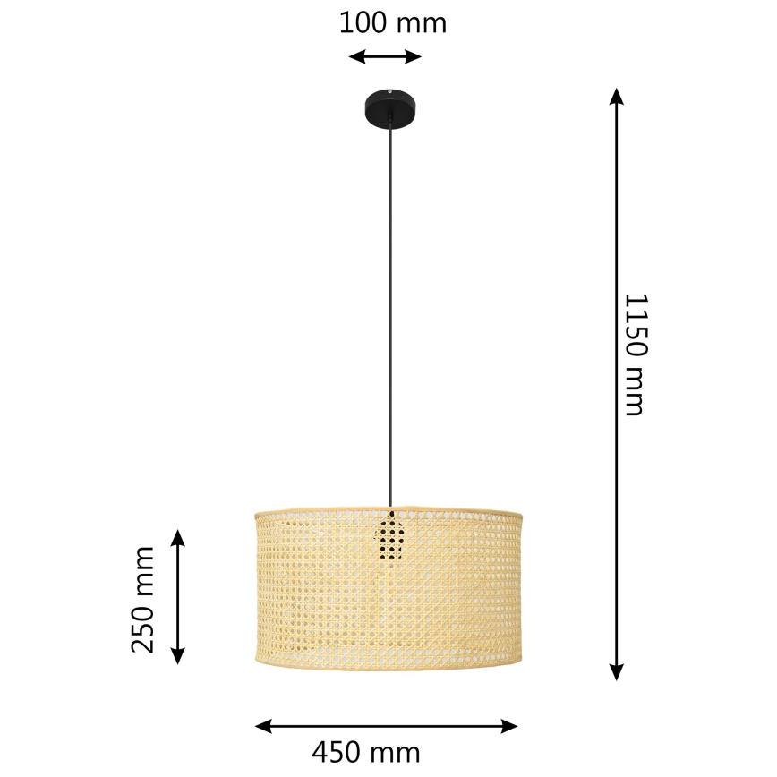 Lustră pe cablu ALBA 1xE27/60W/230V d. 45 cm ratan/negru