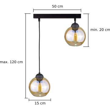 Lustră pe cablu AMBRE BLACK 2xE27/60W/230V