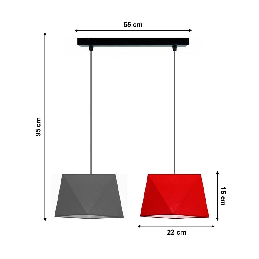 Lustră pe cablu DIAMENT 2xE27/60W/230V gri-roșu