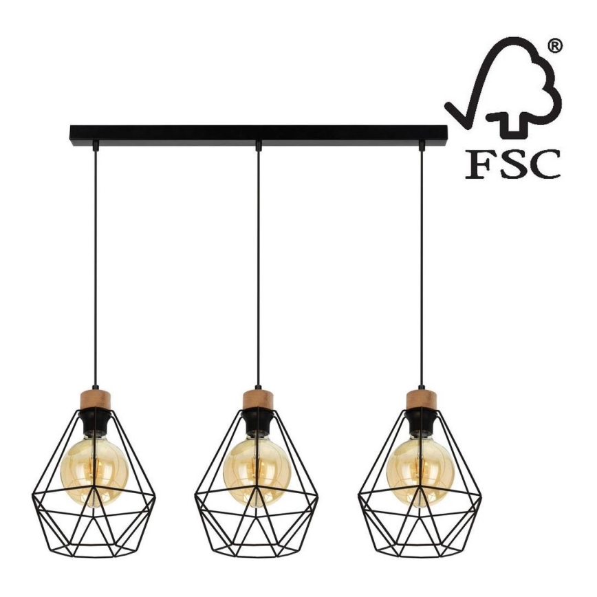 Lustră pe cablu DIAMENT 3xE27/60W/230V stejar – certificat FSC