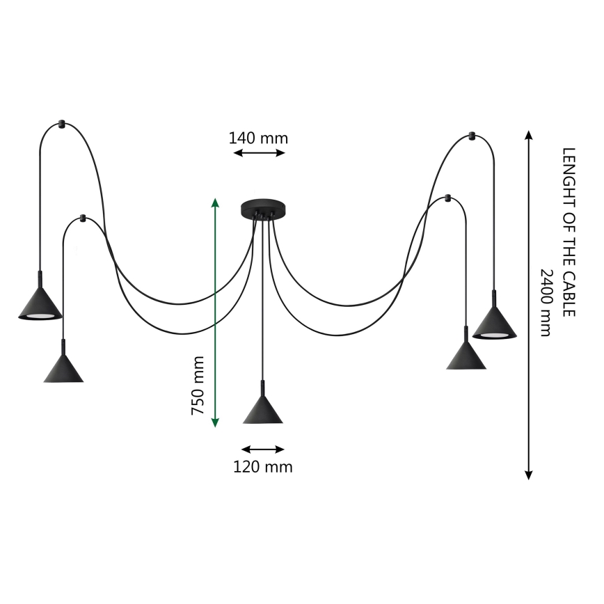 Lustră pe cablu ETNA LONG 5xGX53/15W/230V negru