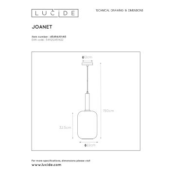 Lustră pe cablu JOANET 1xE27/40W/230V Lucide 45494/01/65