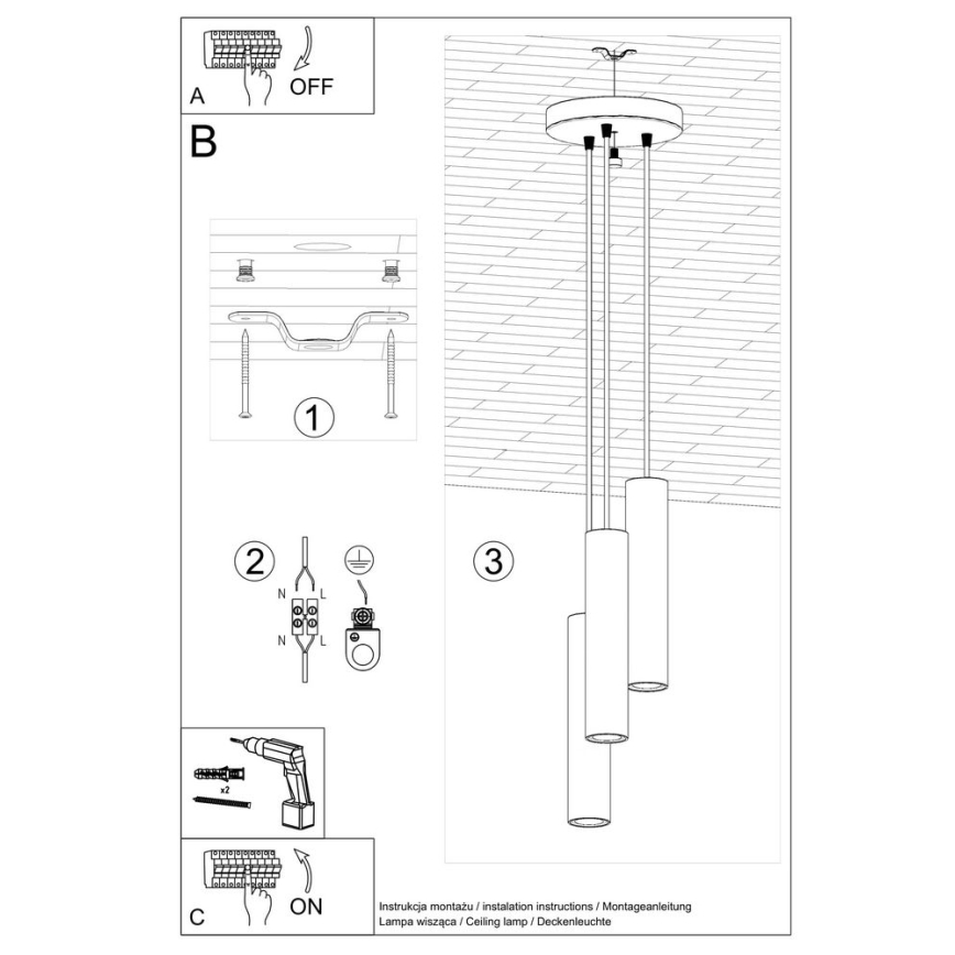 Lustră pe cablu LAGOS 3xGU10/40W/230V neagră