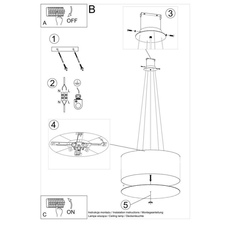 Lustră pe cablu OTTO 5xE27/60W/230V d. 60 cm neagră