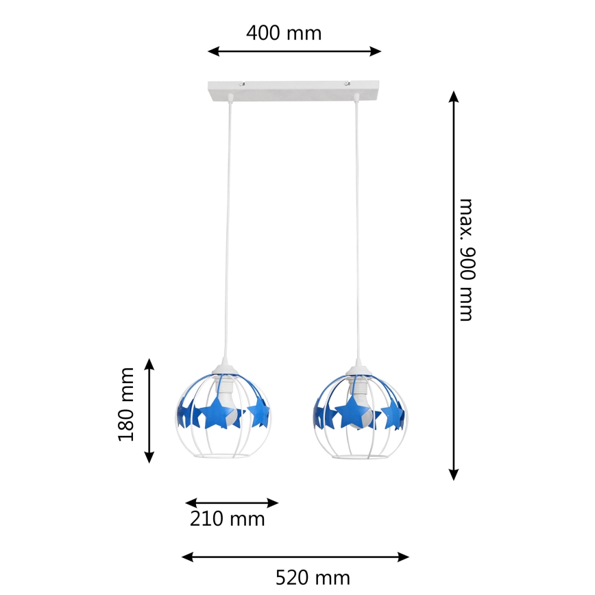 Lustră pe cablu pentru copii STARS 2xE27/15W/230V albastru/alb