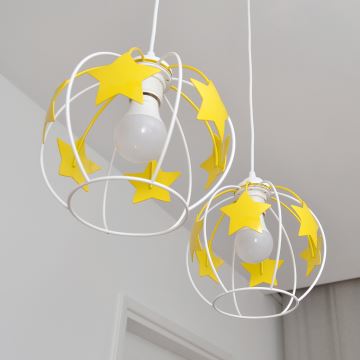 Lustră pe cablu pentru copii STARS 2xE27/15W/230V galben/alb