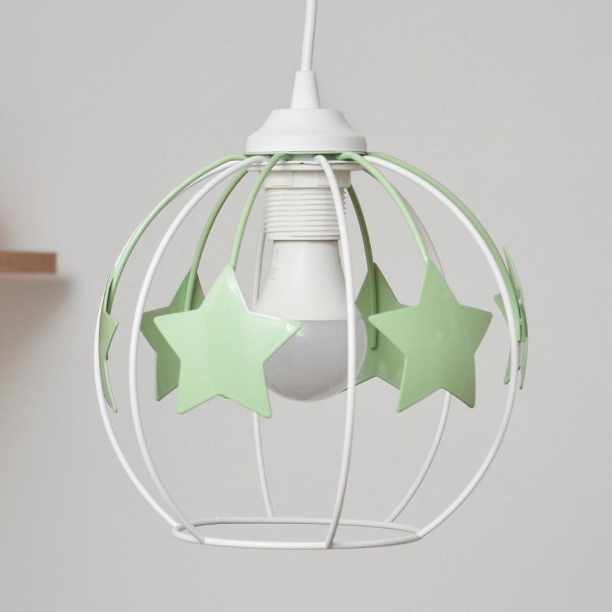 Lustră pe cablu pentru copii STARS 2xE27/15W/230V verde/alb