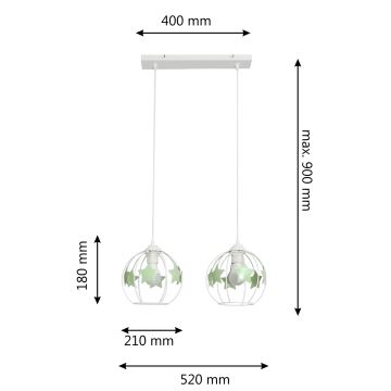 Lustră pe cablu pentru copii STARS 2xE27/15W/230V verde/alb