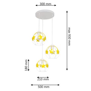 Lustră pe cablu pentru copii STARS 3xE27/15W/230V galben/alb