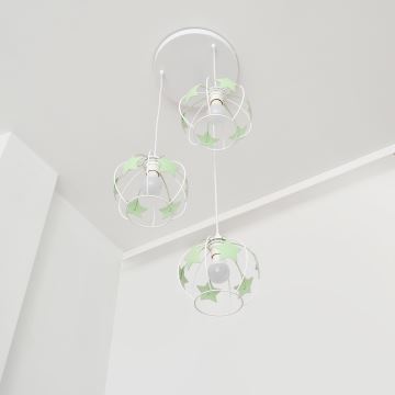 Lustră pe cablu pentru copii STARS 3xE27/15W/230V verde/alb