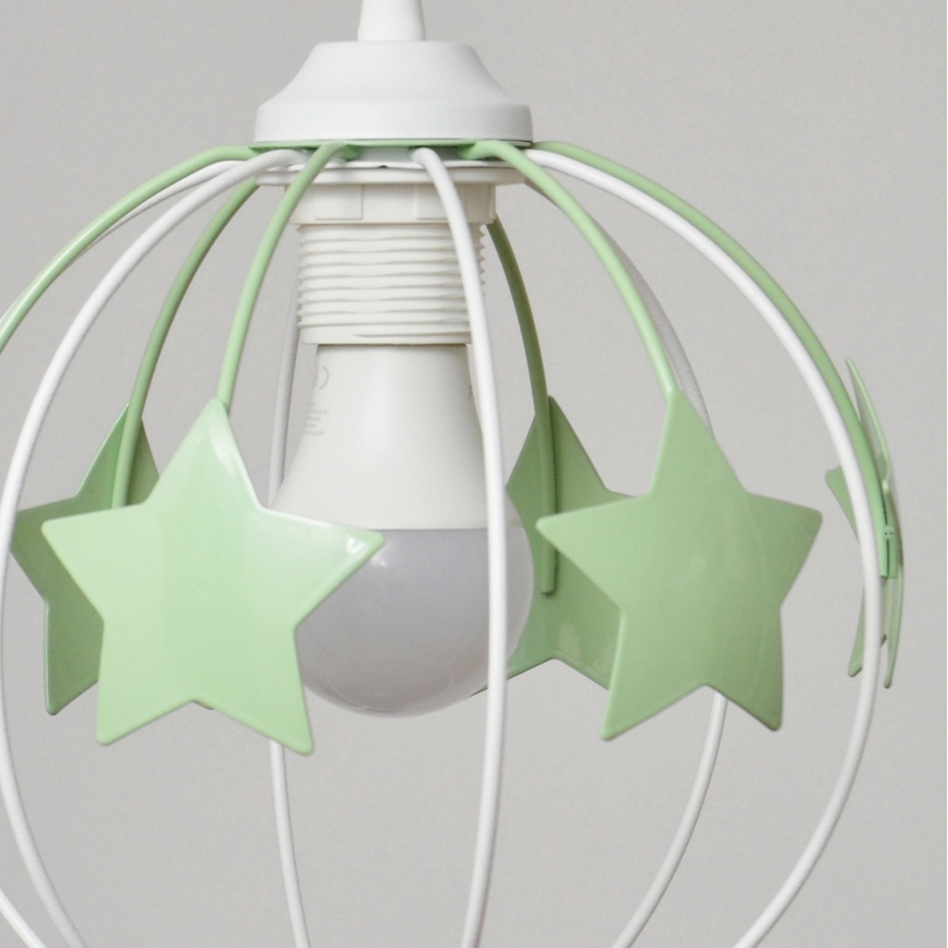 Lustră pe cablu pentru copii STARS 3xE27/15W/230V verde/alb