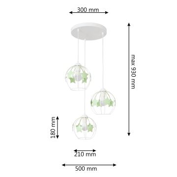 Lustră pe cablu pentru copii STARS 3xE27/15W/230V verde/alb