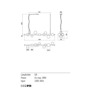 Lustră pe cablu Redo 01-2376 GOJI 8xG9/28W/230V auriu