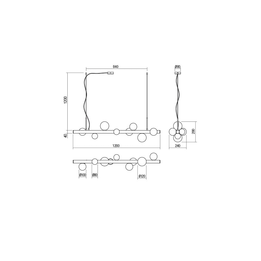 Lustră pe cablu Redo 01-2376 GOJI 8xG9/28W/230V auriu