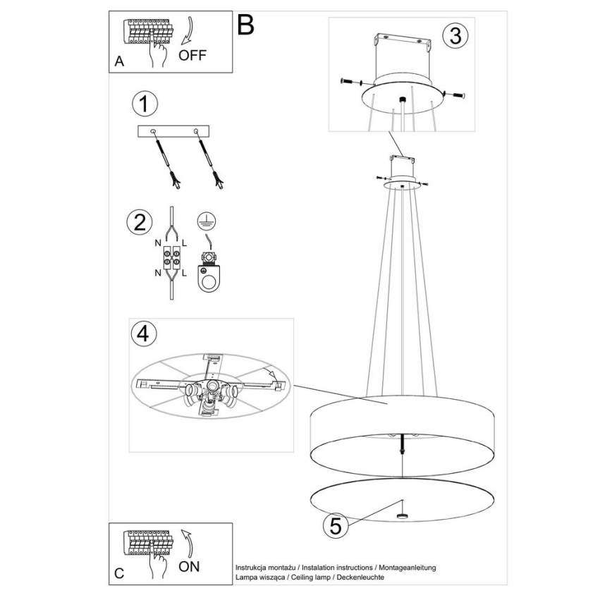 Lustră pe cablu SKALA 6xE27/60W/230V d. 70 cm albă