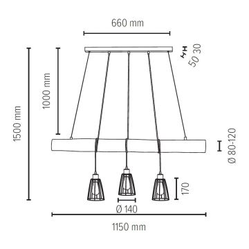 Lustră pe cablu TRABO 3xE27/60W/230V