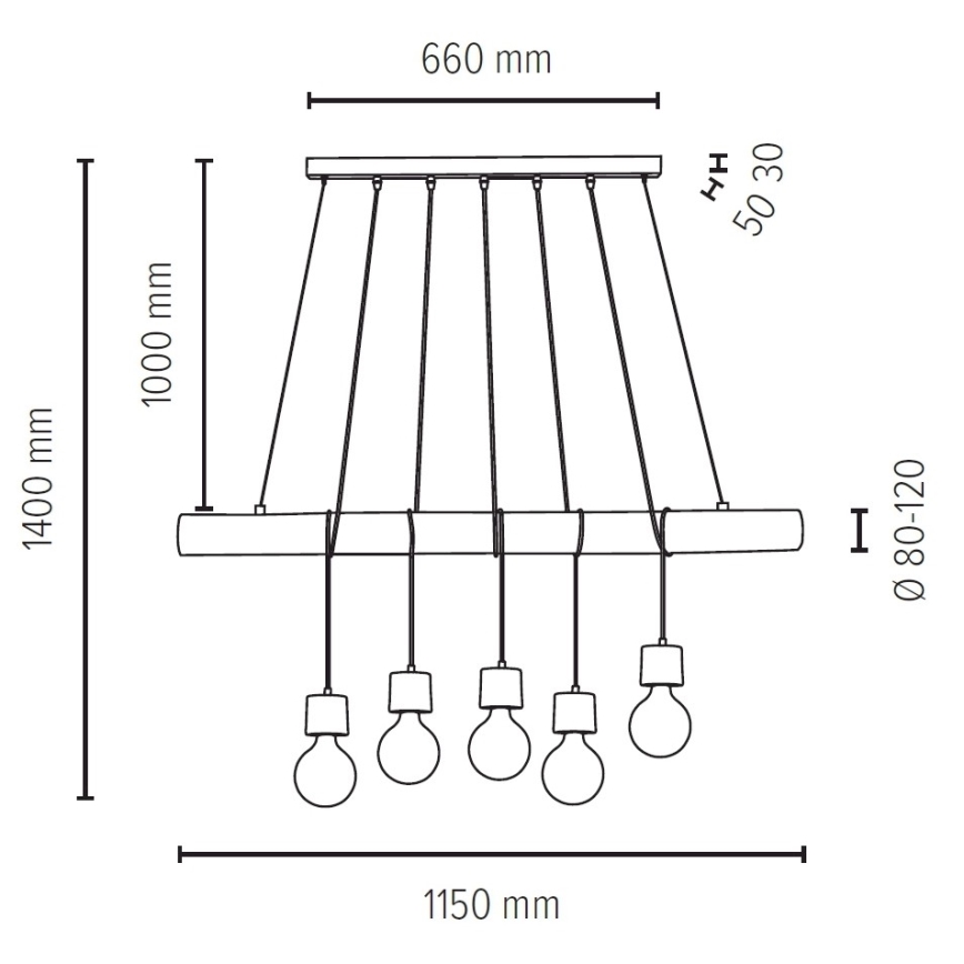 Lustră pe cablu TRABO 5xE27/60W/230V