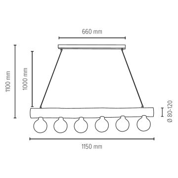 Lustră pe cablu TRABO 6xE27/25W/230V pin