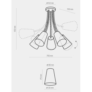 Lustră pe tijă WIRE 5xE27/15W/230V albă/argintie