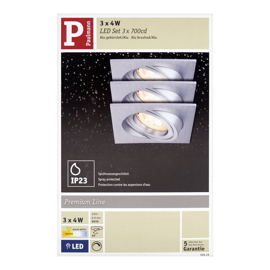 Paulmann 92619 - SET 3x Corp de iluminat LED tavan fals PREMIUM LINE 3xGU10-LED/4W/230V