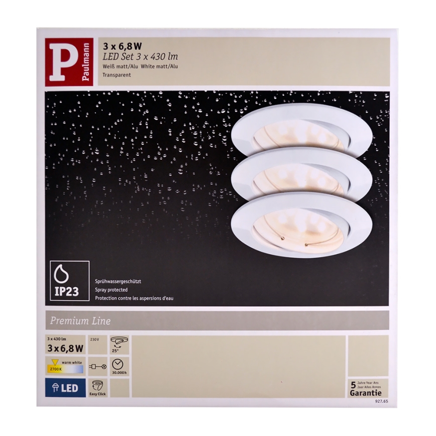 Paulmann 92765 - SET 3x Lampă încastrată LED COIN 3xLED/6,8W/230V alb
