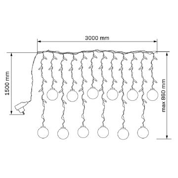 Perdea LED de Crăciun WISH BALLS 108xLED/8 funcții 4,5 m alb cald