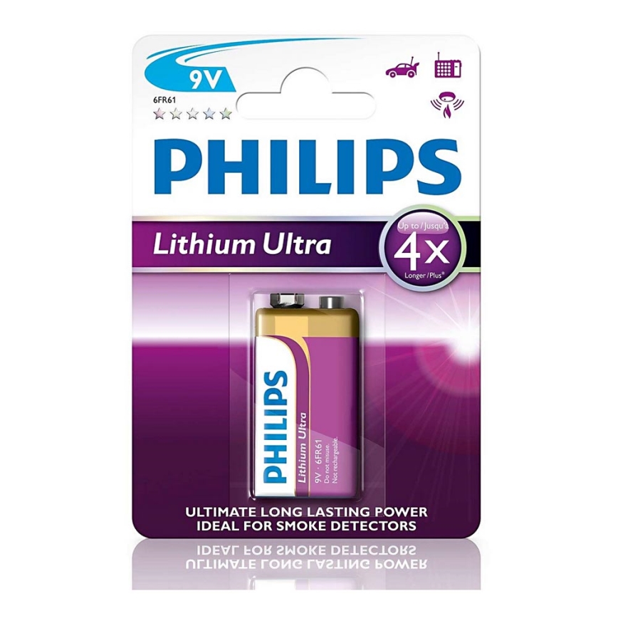 Philips 6FR61LB1A/10 - Baterie cu litiu 6LR61 LITHIUM ULTRA 9V 600mAh