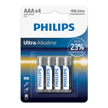 Philips LR03E4B/10 - 4 buc Baterie alcalina AAA ULTRA ALKALINE 1,5V 1250mAh