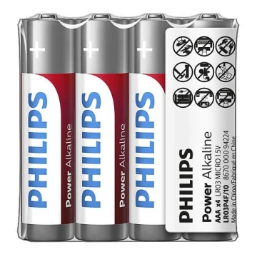 Philips LR03P4F/10 - 4 buc Baterie alcalina AAA POWER ALKALINE 1,5V 1150mAh