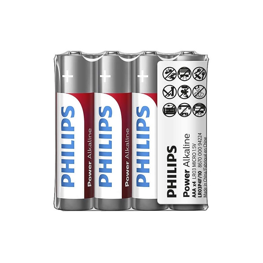 Philips LR03P4F/10 - 4 buc Baterie alcalina AAA POWER ALKALINE 1,5V 1150mAh