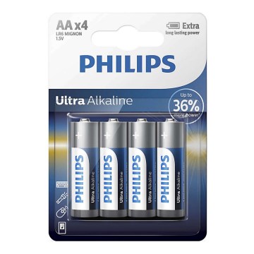 Philips LR6E4B/10 - 4 buc Baterie alcalina AA ULTRA ALKALINE 1,5V 2800mAh