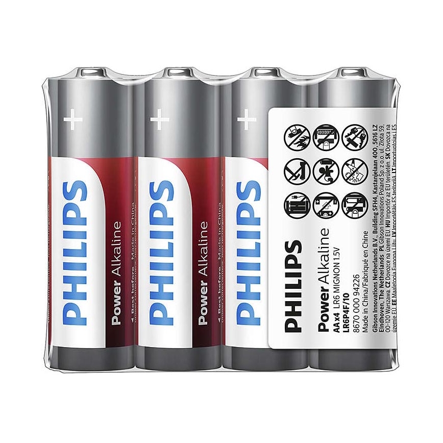 Philips LR6P4F/10 - 4 buc Baterie alcalina AA POWER ALKALINE 1,5V 2600mAh