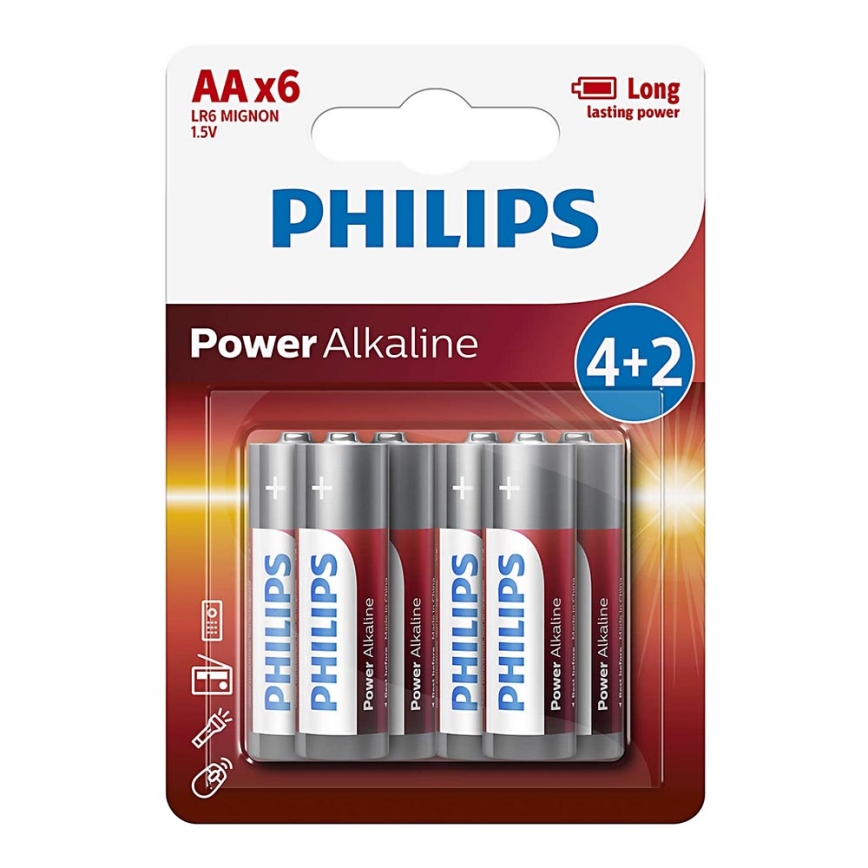 Philips LR6P6BP/10 - 6 buc baterii alcaline AA POWER ALKALINE 1,5V 2600mAhV