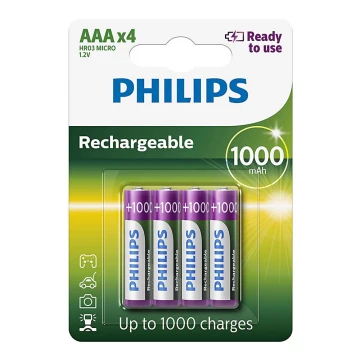 Philips R03B4RTU10/10 - 4 buc Baterie reincarcabila AAA MULTILIFE NiMH/1,2V/1000 mAh