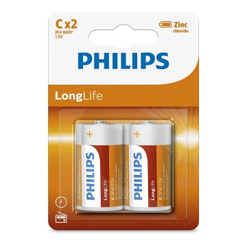 Philips R14L2B/10 - 2 buc Baterie clorura de zinc C LONGLIFE 1,5V 2800mAh