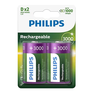Philips R20B2A300/10 - 2 buc Baterie reincarcabila D MULTILIFE NiMH/1,2V/3000 mAh